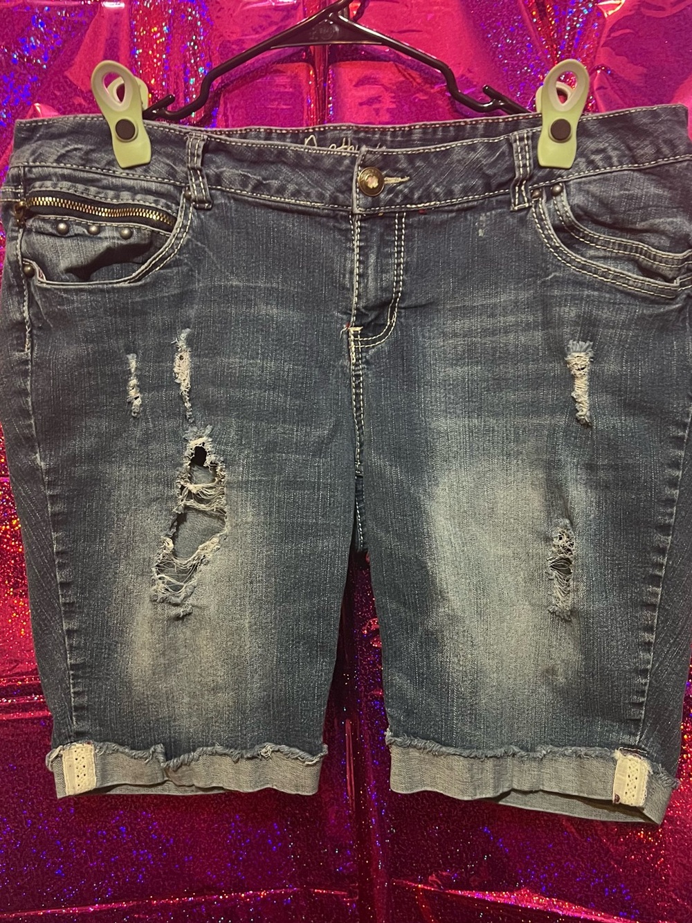Amethyst Jeans Distressed Dark Blue Denim Shorts